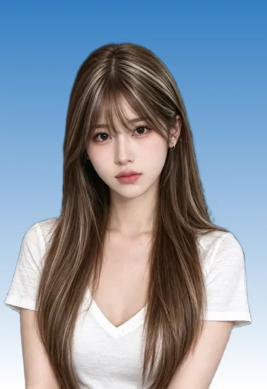 The same portrait on a blue to white gradient background, after the change