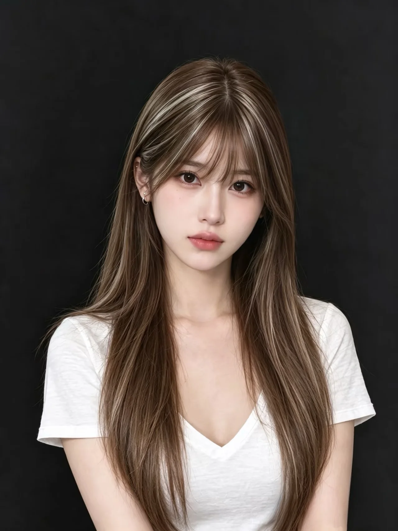 A portrait on a dark background, before the change