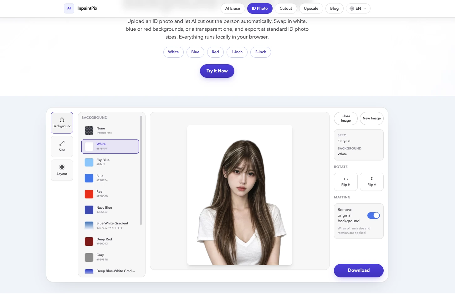 The upload area of the ID Photo tool
