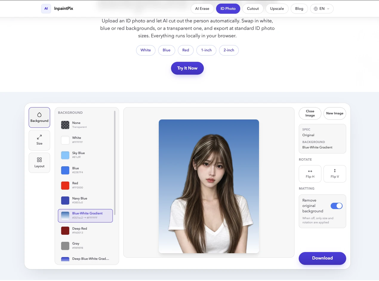 The Background tab with its colour swatches beside the workspace