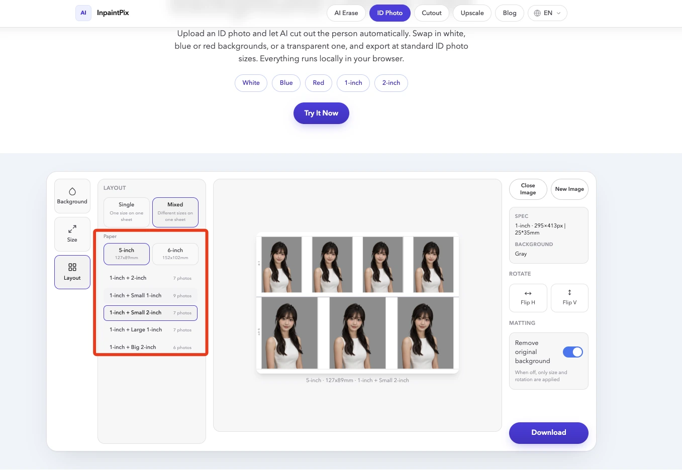 The Layout tab with paper choices beside the sheet preview